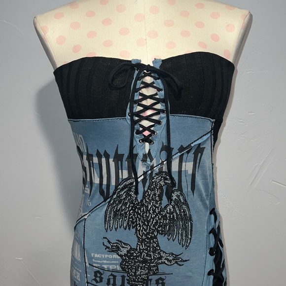 SALVAGE lace up blue tunic tupe top dress - Picture 6 of 8